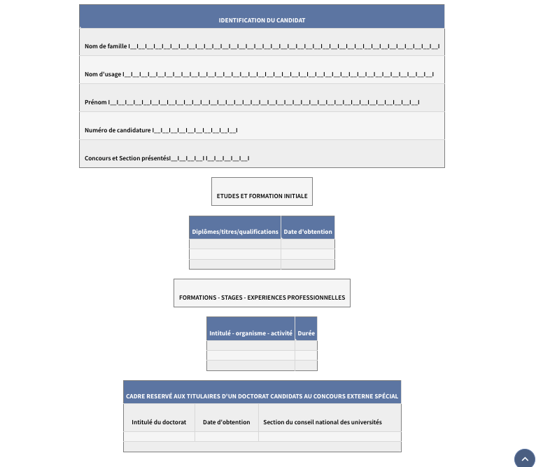 Fiche individuelle de renseignement disponible dans l'espace candidat du site Cyclades.